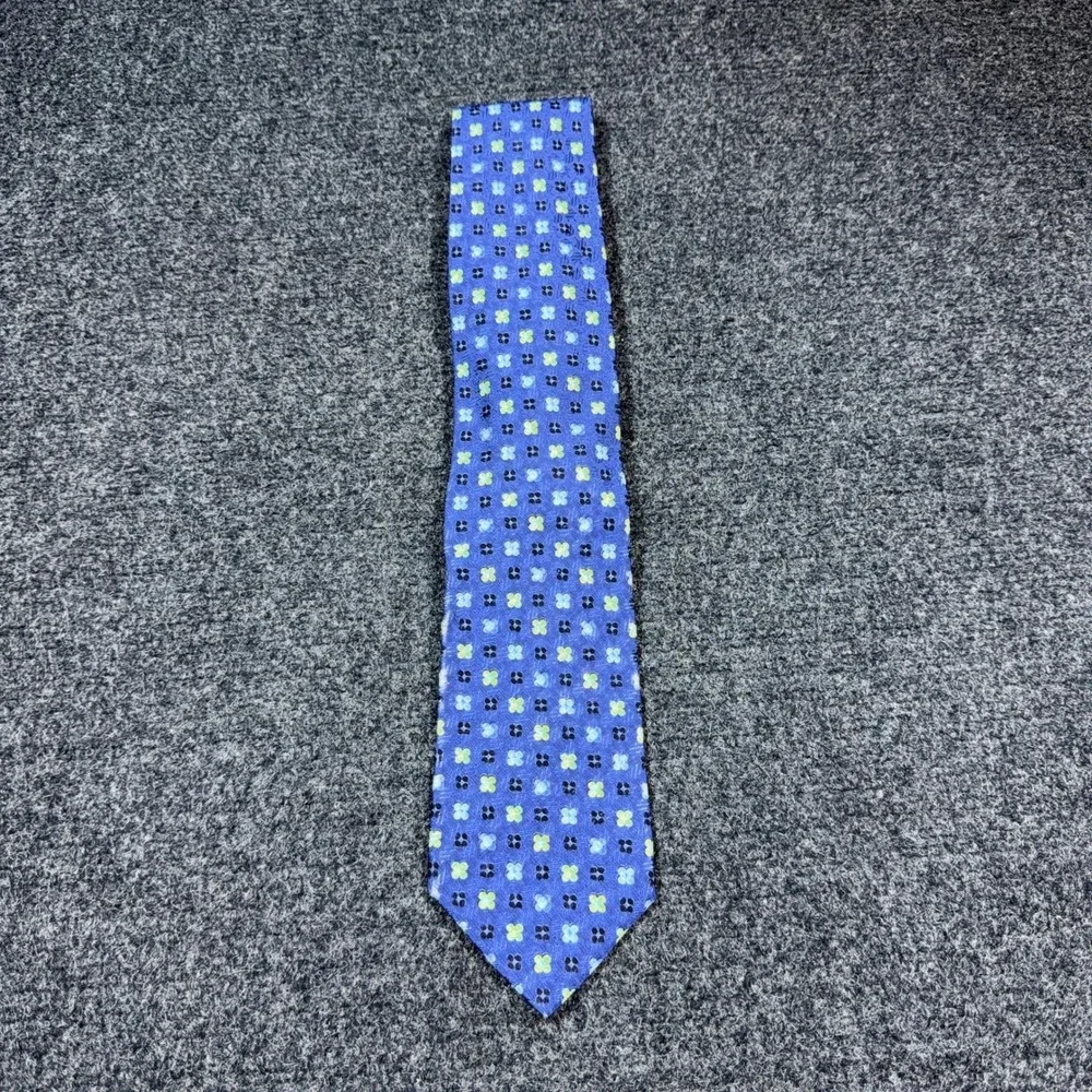 Ermenegildo Zegna Silk Tie Blue Green Geometric Floral
